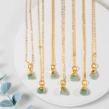 Raw Green Aventurine Crystal Necklace, Raw Gemstone Necklace  DestGlow