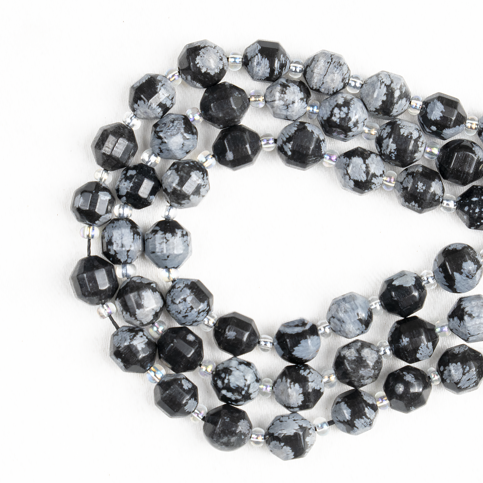 Snowflake Obsidian Faceted Prism Cut Beads For Jewelry Making
