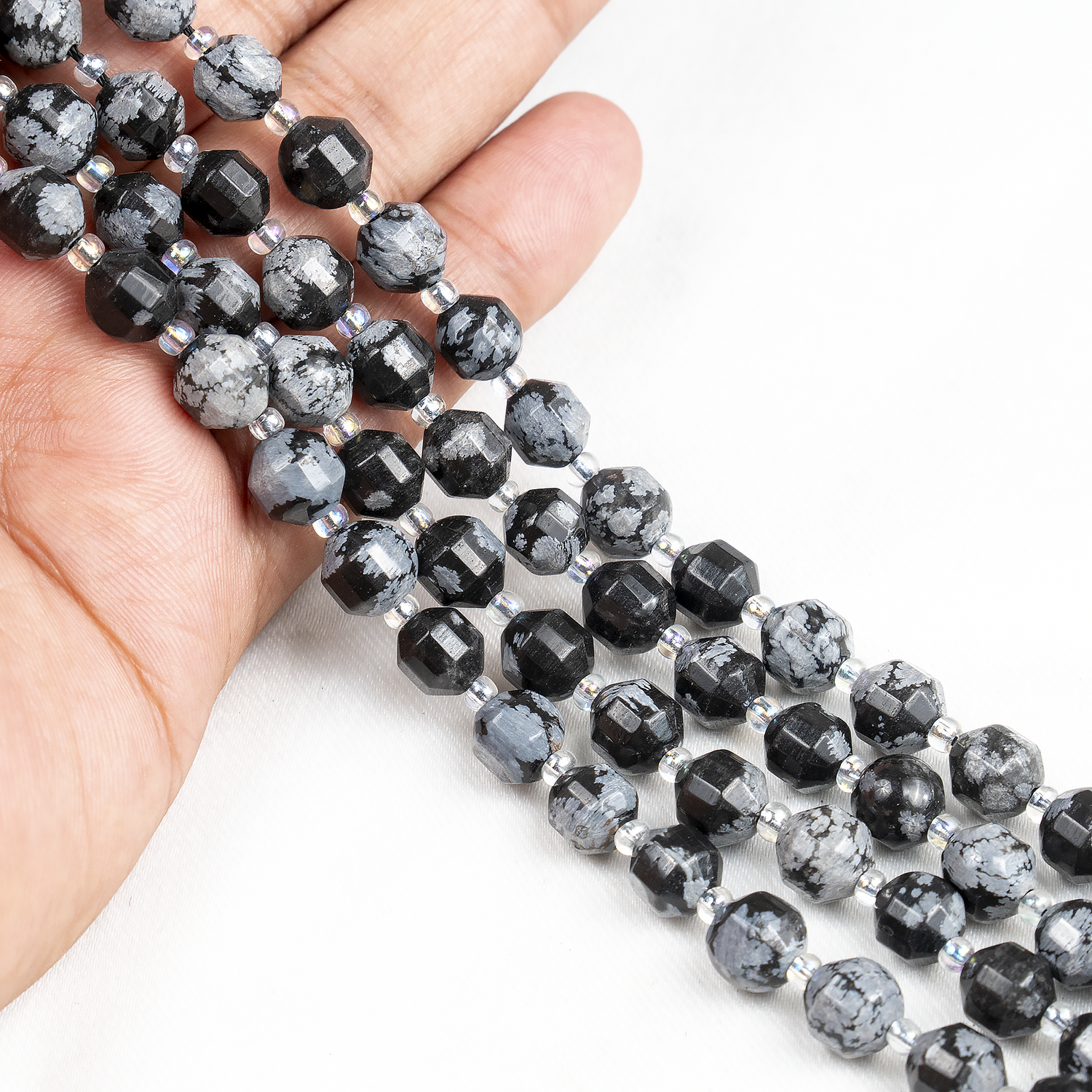 Snowflake Obsidian Faceted Prism Cut Beads For Jewelry Making