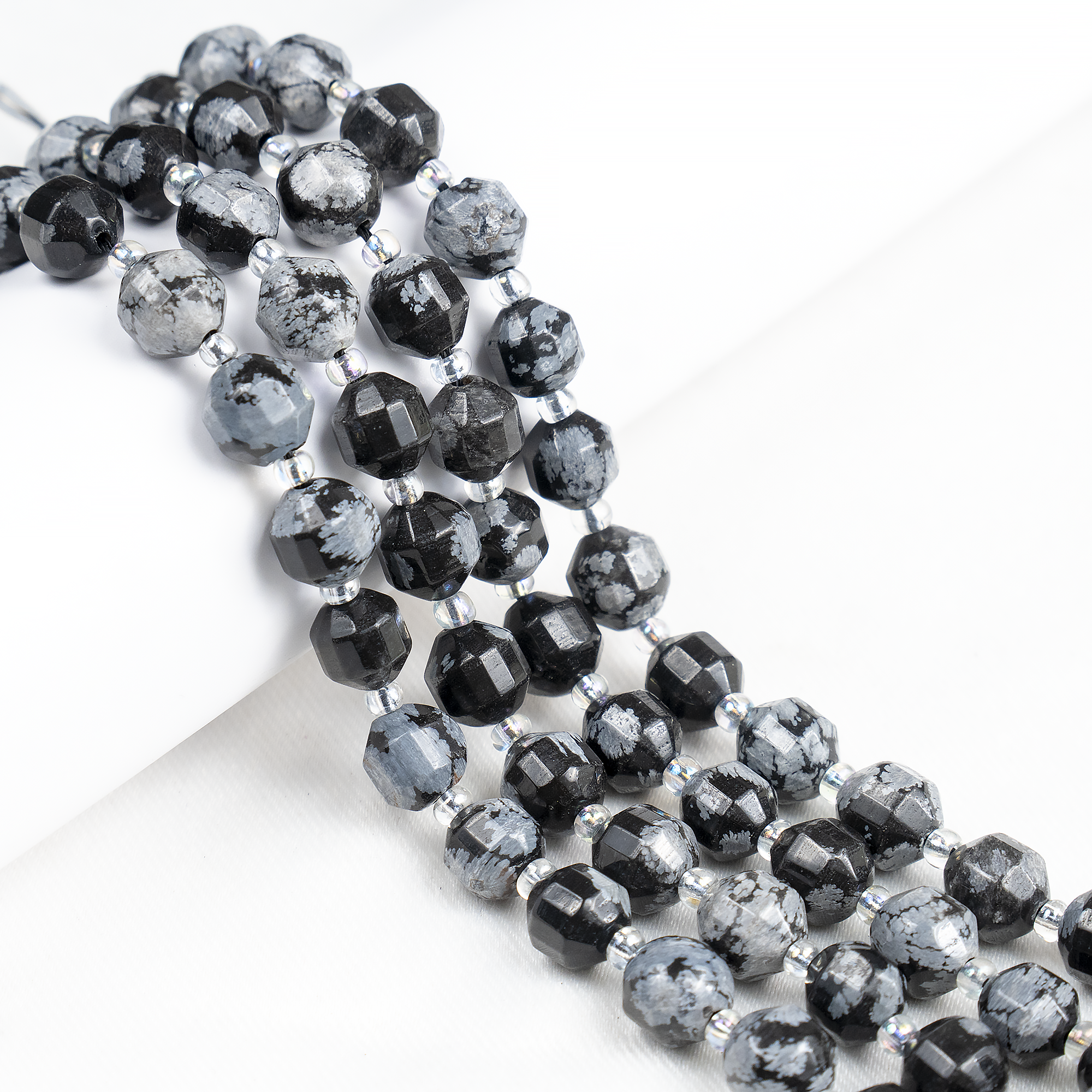 Snowflake Obsidian Faceted Prism Cut Beads For Jewelry Making