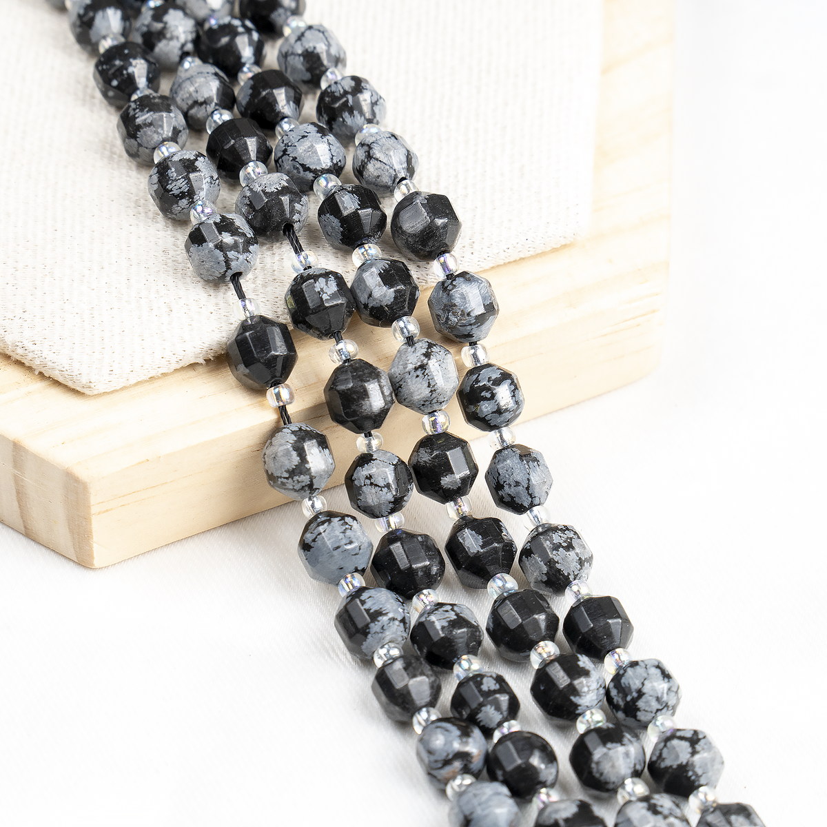 Snowflake Obsidian Faceted Prism Cut Beads For Jewelry Making