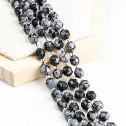 Snowflake Obsidian Faceted Prism Cut Beads For Jewelry Making