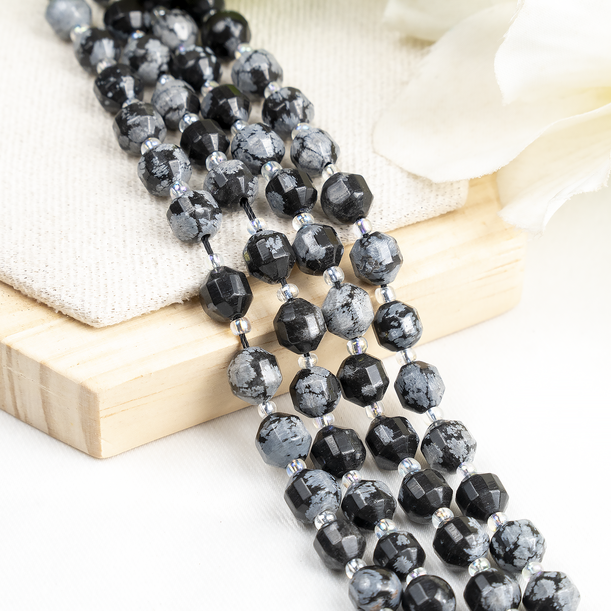 Snowflake Obsidian Faceted Prism Cut Beads For Jewelry Making