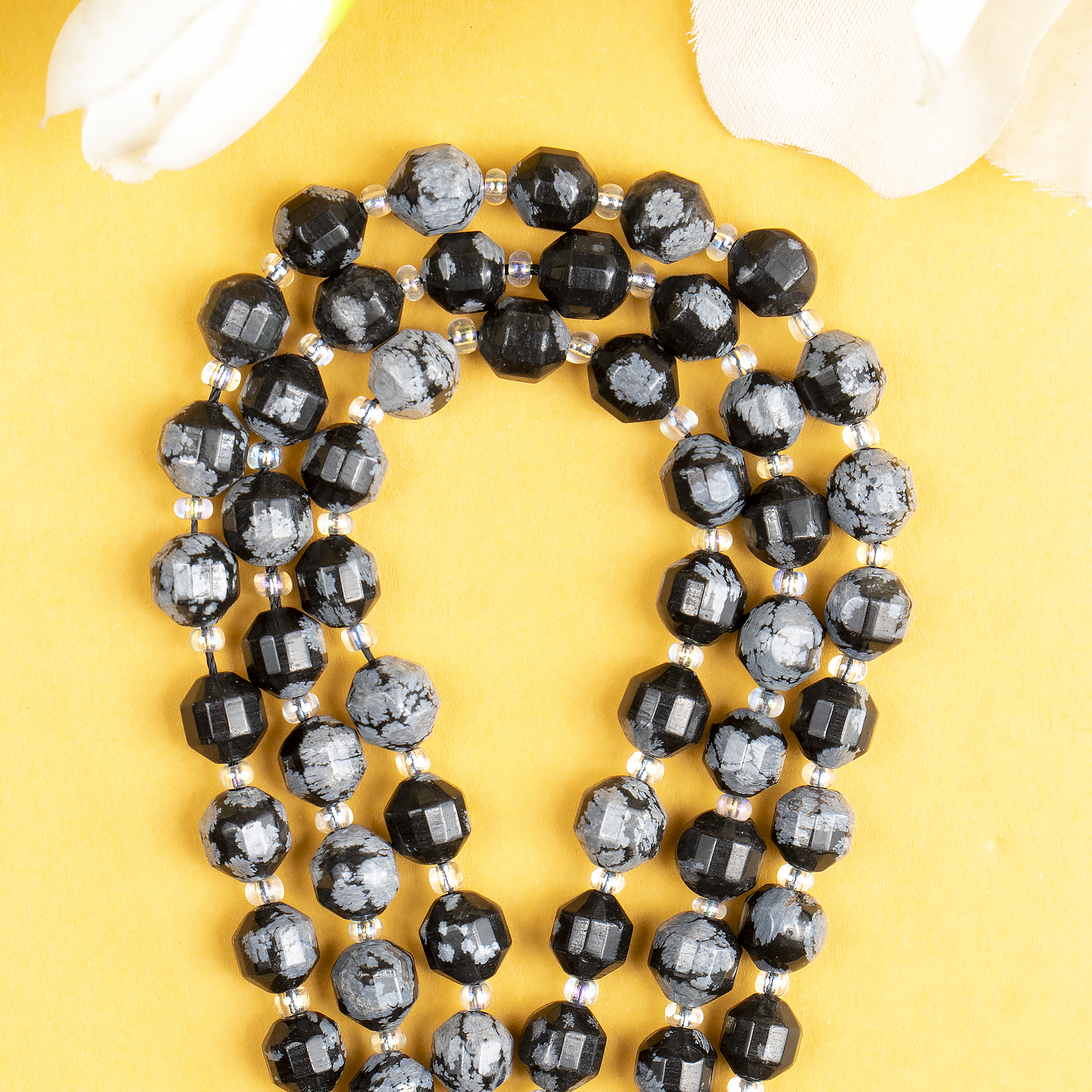 Snowflake Obsidian Faceted Prism Cut Beads For Jewelry Making