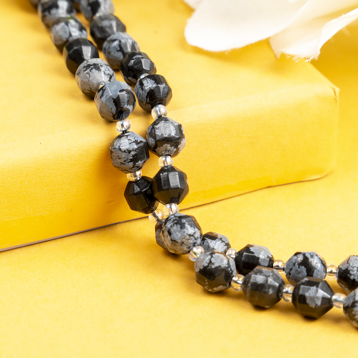 Snowflake Obsidian Faceted Prism Cut Beads For Jewelry Making