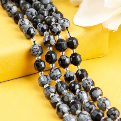 Snowflake Obsidian Faceted Prism Cut Beads For Jewelry Making