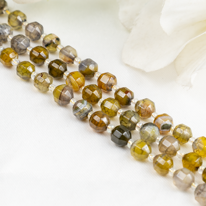 Dragon Vein Green Faceted Prism Cut Beads.  For Jewelry Making  DestGlow