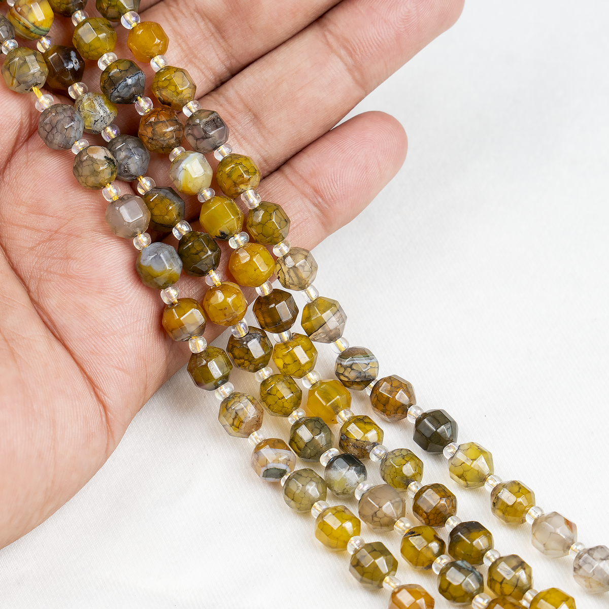 Dragon Vein Green Faceted Prism Cut Beads.  For Jewelry Making  DestGlow