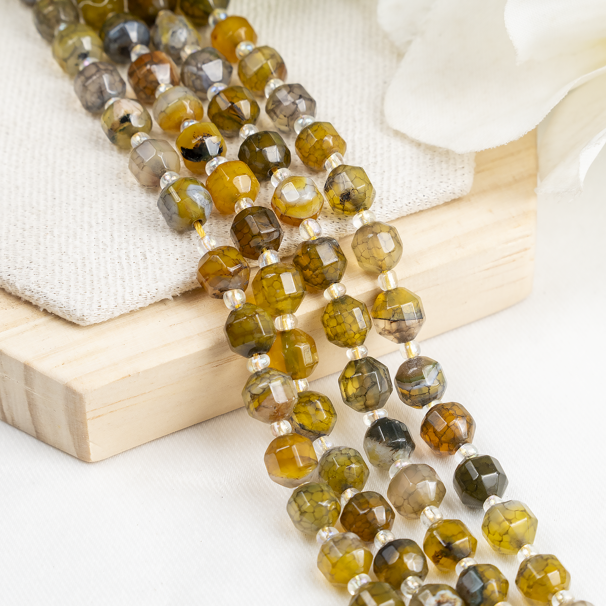 Dragon Vein Green Faceted Prism Cut Beads.  For Jewelry Making  DestGlow