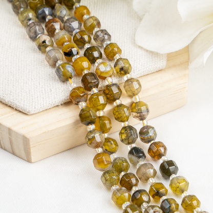 Dragon Vein Green Faceted Prism Cut Beads.  For Jewelry Making  DestGlow