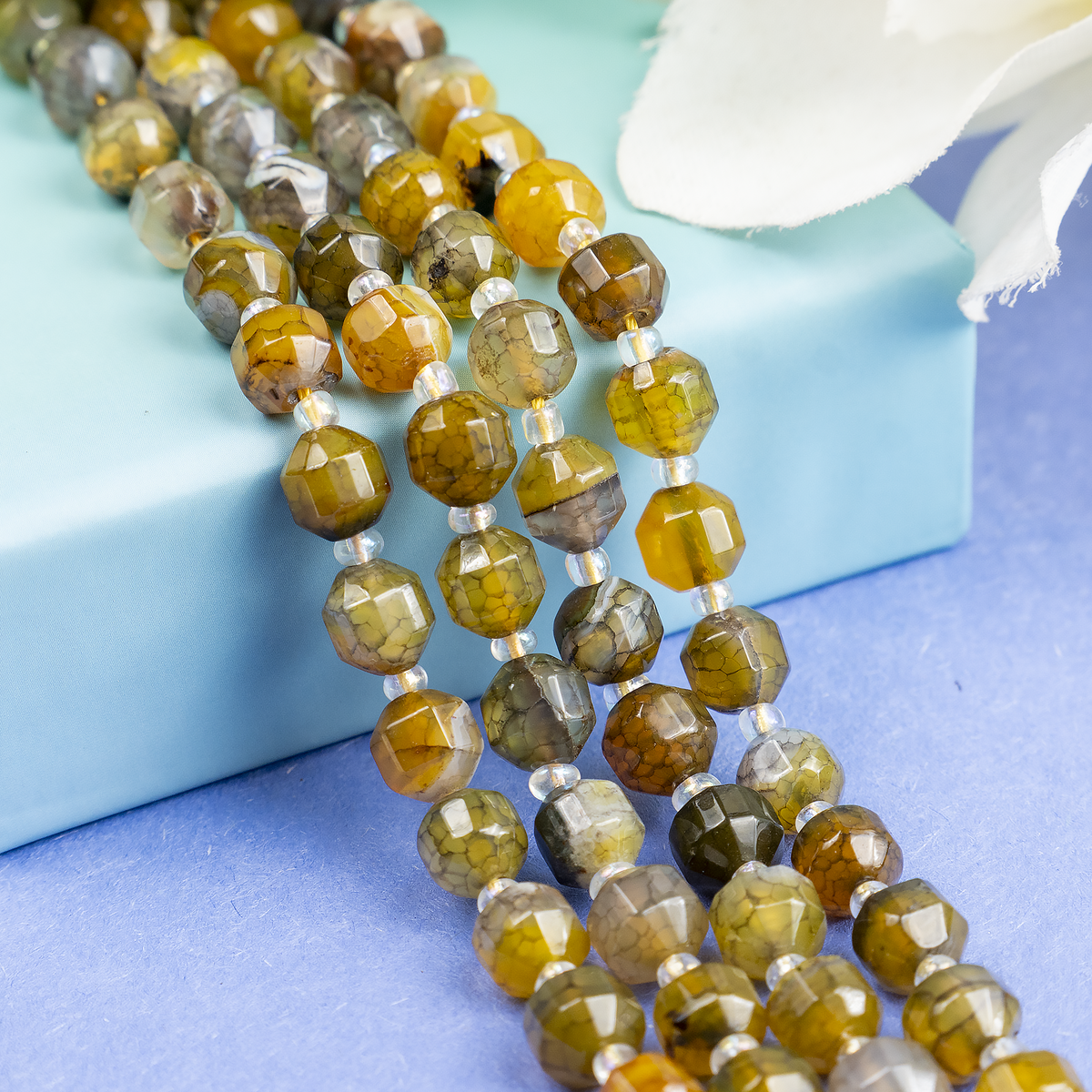 Dragon Vein Green Faceted Prism Cut Beads.  For Jewelry Making  DestGlow