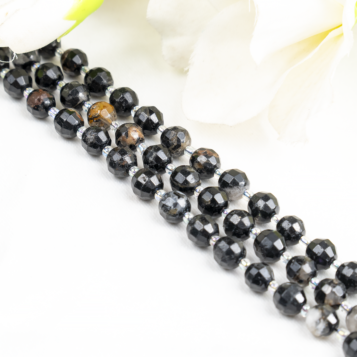 Black Tourmaline Faceted Prism Cut Beads for Jewelry Making