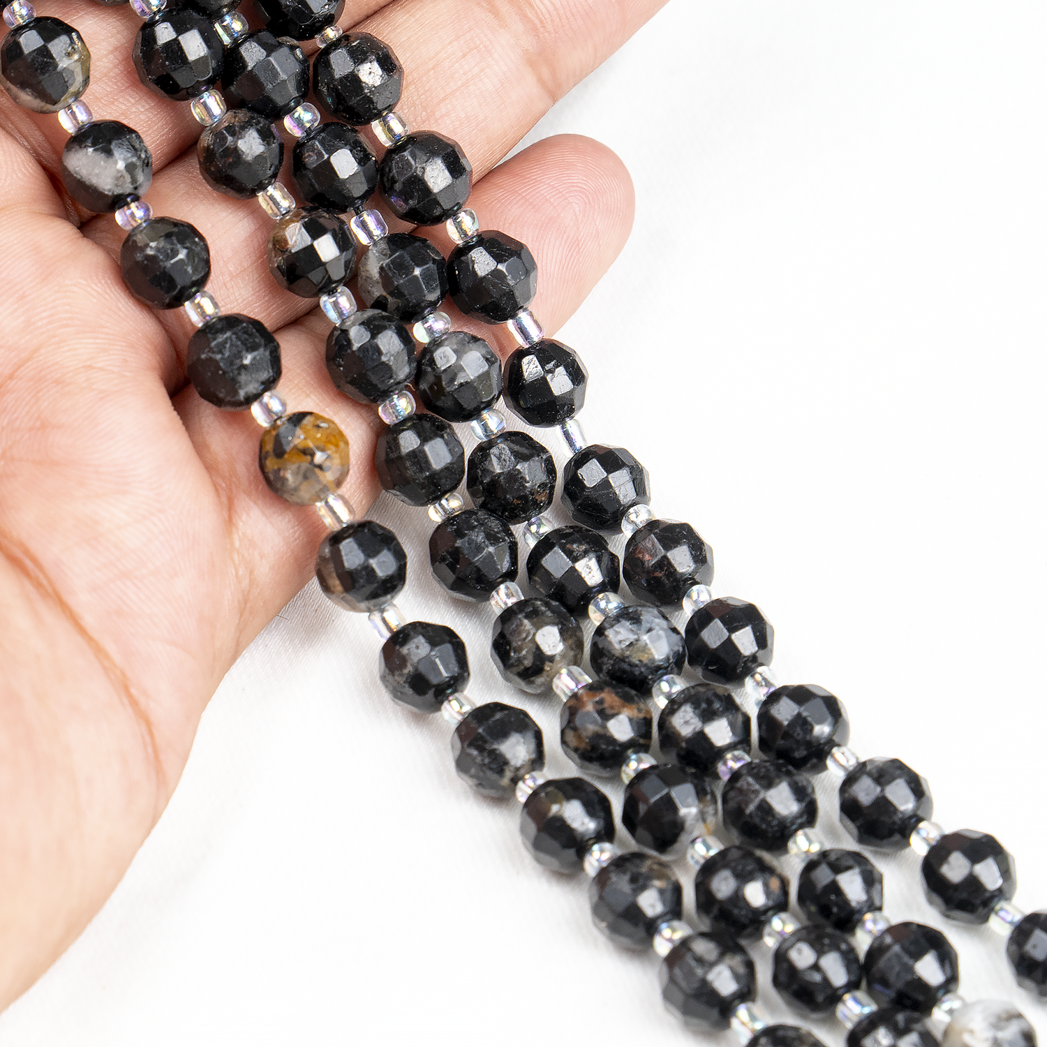 Black Tourmaline Faceted Prism Cut Beads for Jewelry Making