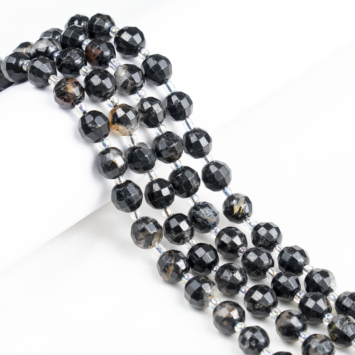Black Tourmaline Faceted Prism Cut Beads for Jewelry Making