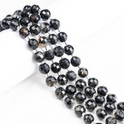 Black Tourmaline Faceted Prism Cut Beads for Jewelry Making