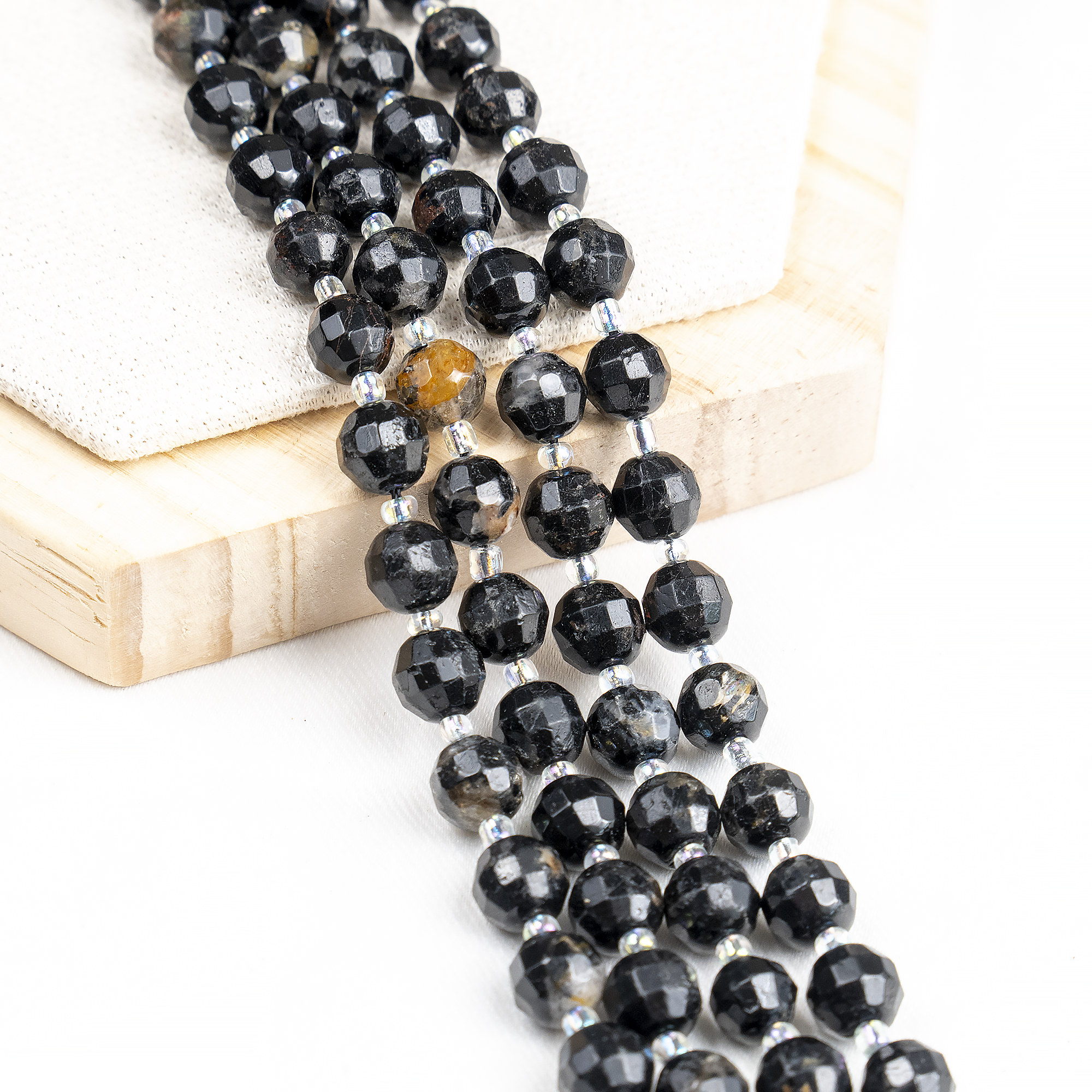 Black Tourmaline Faceted Prism Cut Beads for Jewelry Making