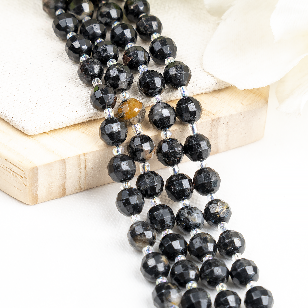 Black Tourmaline Faceted Prism Cut Beads for Jewelry Making