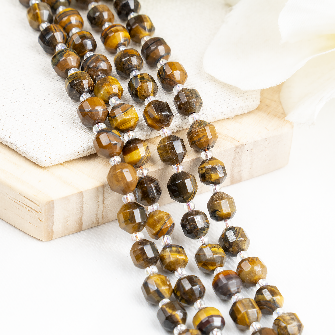 Tiger eye Faceted Prism Cut Beads For Jewelry Making