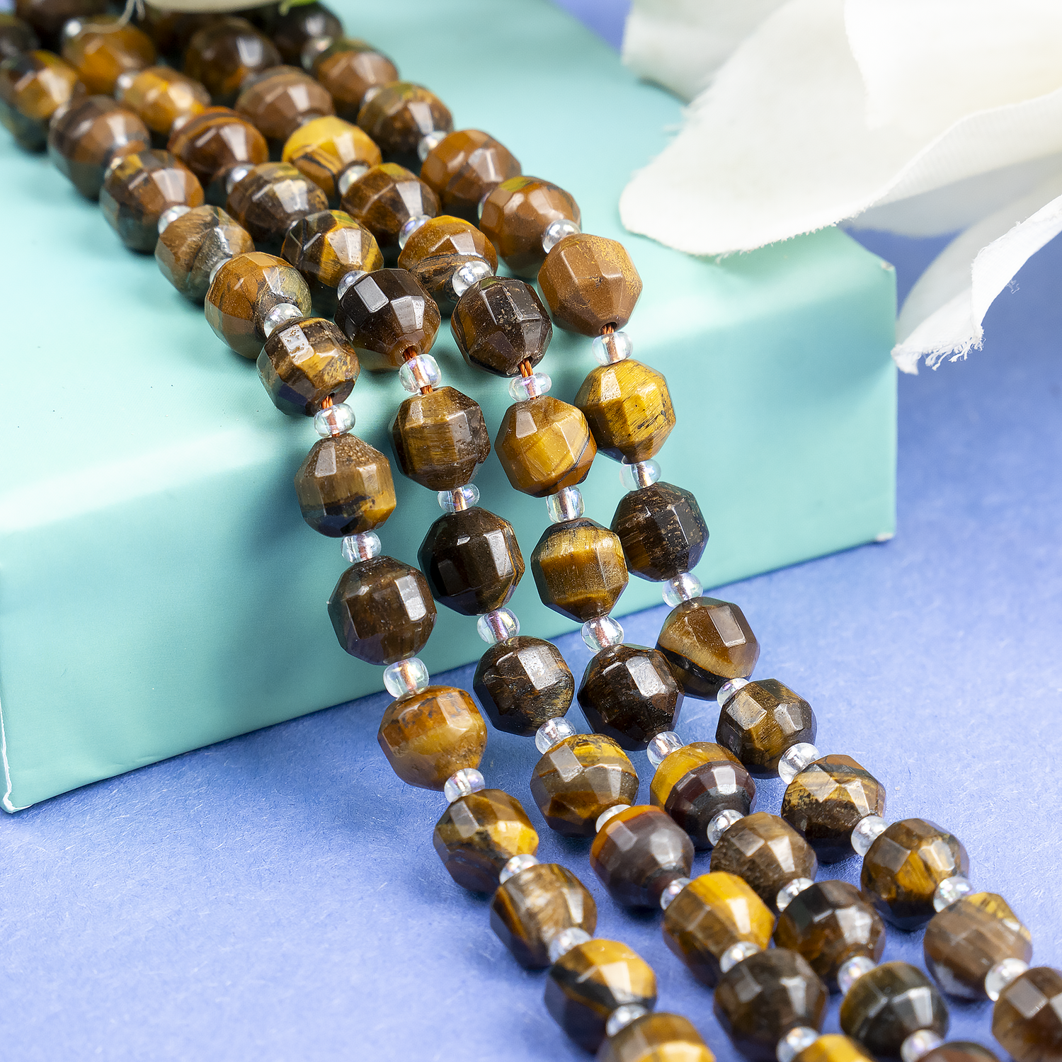 Tiger eye Faceted Prism Cut Beads For Jewelry Making