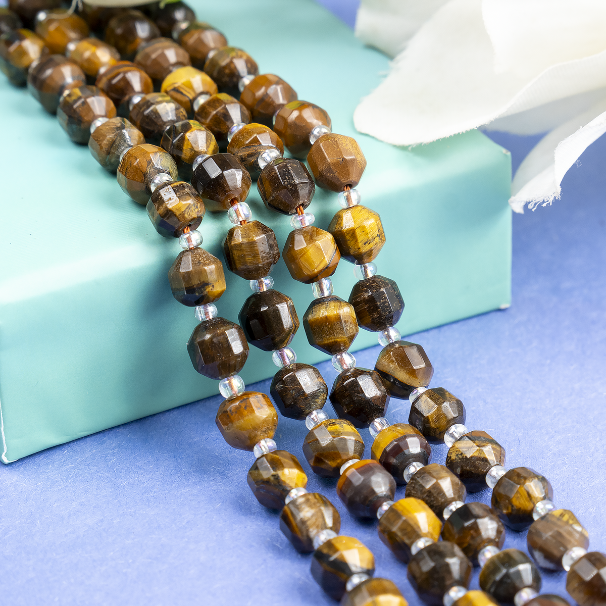 Tiger eye Faceted Prism Cut Beads For Jewelry Making