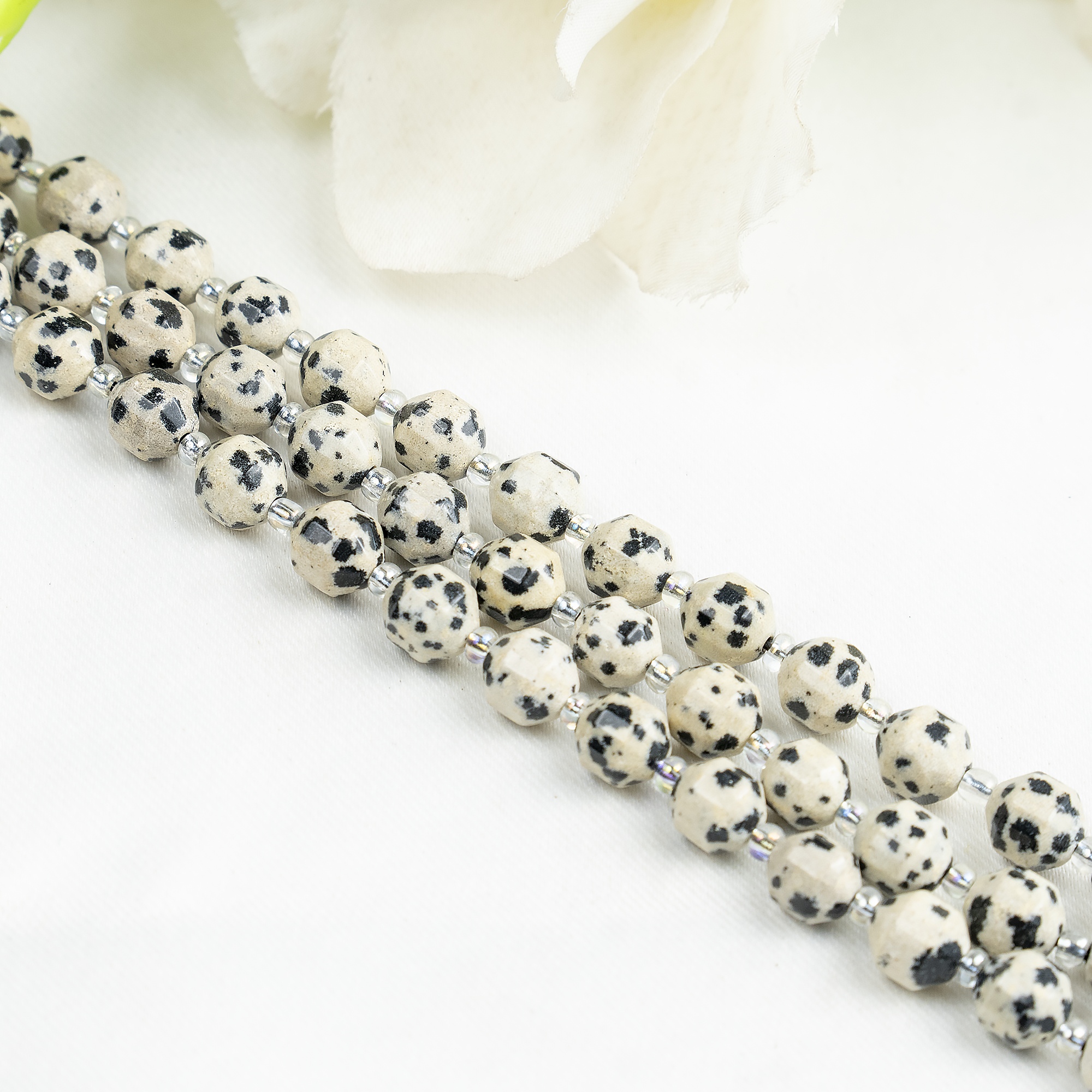 Dalmatian Jasper Faceted Prism Cut Beads For Jewelry Making  DestGlow