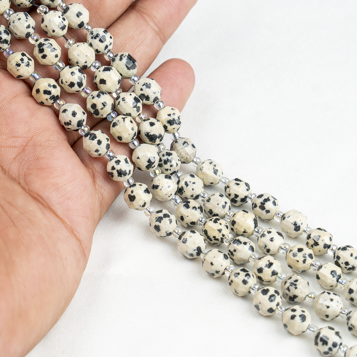 Dalmatian Jasper Faceted Prism Cut Beads For Jewelry Making  DestGlow
