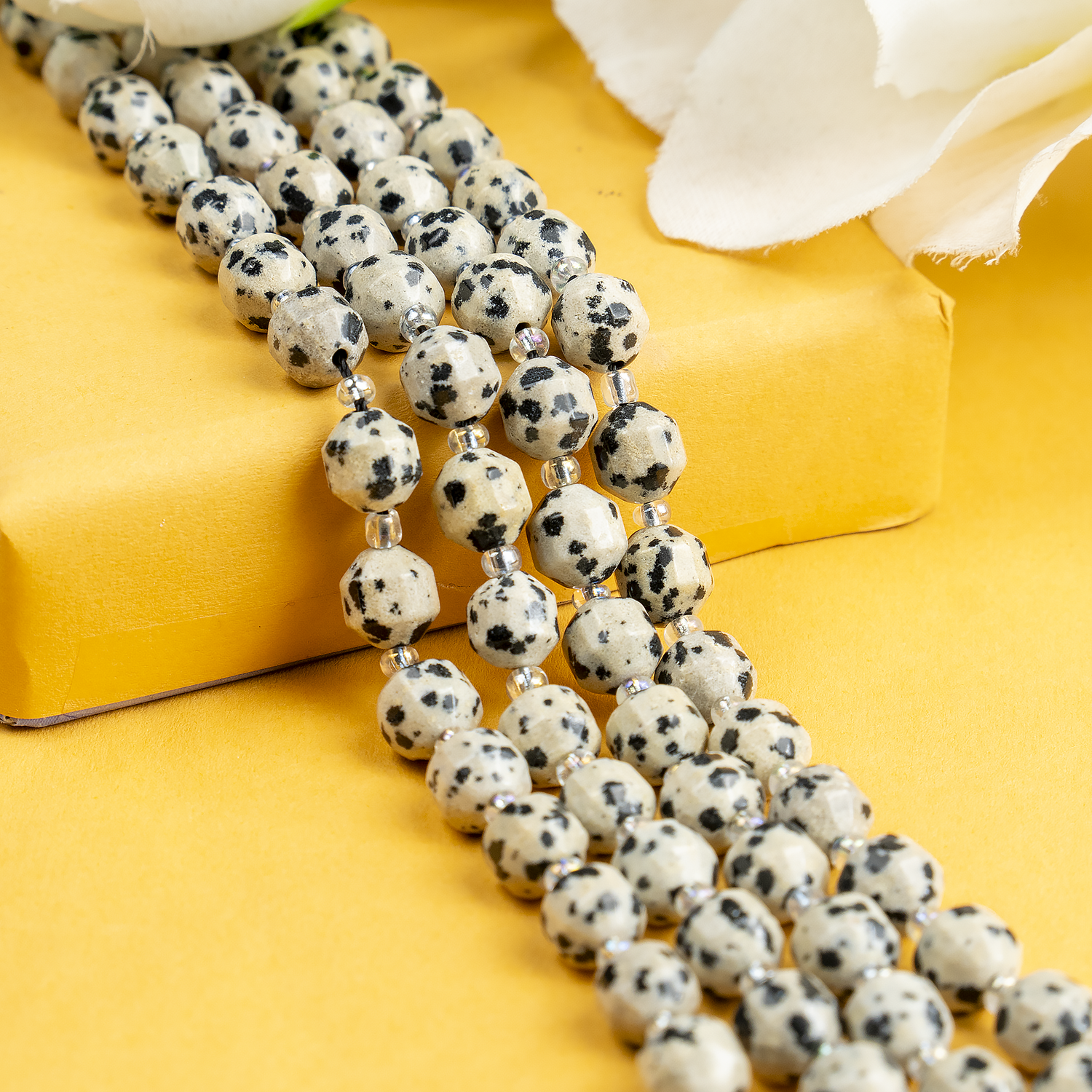 Dalmatian Jasper Faceted Prism Cut Beads For Jewelry Making  DestGlow