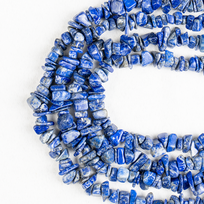 Uncut Raw Lapis Lazuli Crystal Chip Beads for Necklace (Expansion and Insight).  DestGlow