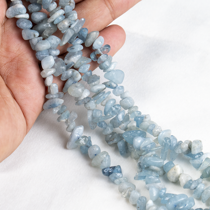 Uncut Raw Aquamarine Crystal Chip Beads for Necklace (Protection and Anxiety Relief)