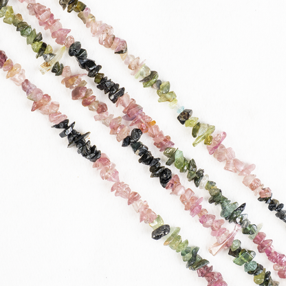 Uncut Raw Watermelon Tourmaline Crystal Chip Beads for Necklace (Purification and Stress Relief)  DestGlow