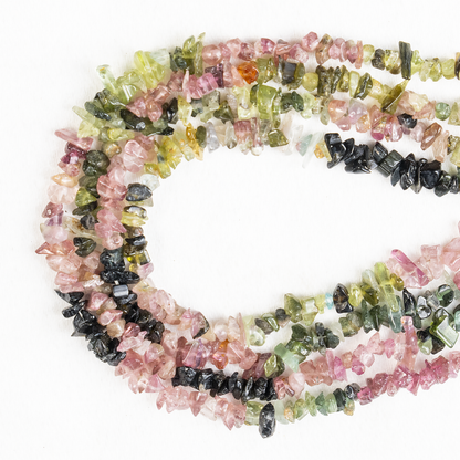 Uncut Raw Watermelon Tourmaline Crystal Chip Beads for Necklace (Purification and Stress Relief)  DestGlow