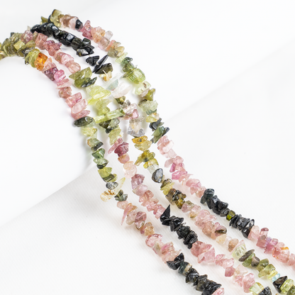 Uncut Raw Watermelon Tourmaline Crystal Chip Beads for Necklace (Purification and Stress Relief)  DestGlow