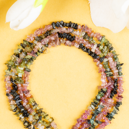 Uncut Raw Watermelon Tourmaline Crystal Chip Beads for Necklace (Purification and Stress Relief)  DestGlow