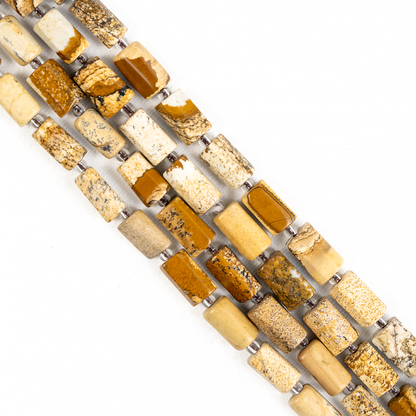 Picture Jasper Gemstone Pipe Bead, Crystal Healing Tube Beads.