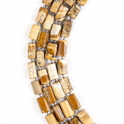 Picture Jasper Gemstone Pipe Bead, Crystal Healing Tube Beads.