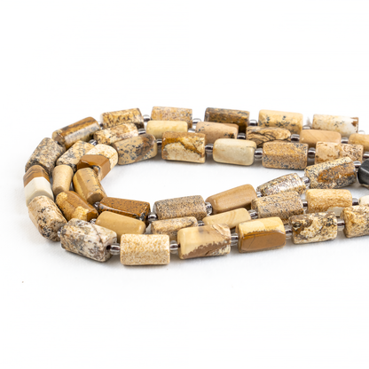 Picture Jasper Gemstone Pipe Bead, Crystal Healing Tube Beads.