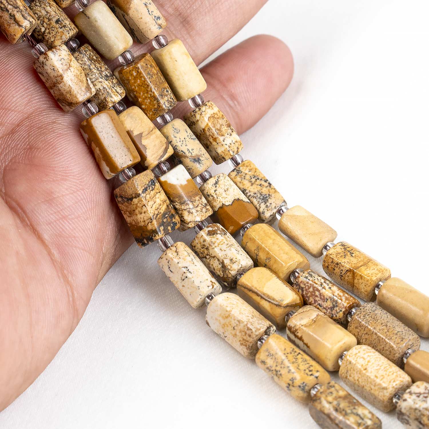 Picture Jasper Gemstone Pipe Bead, Crystal Healing Tube Beads.