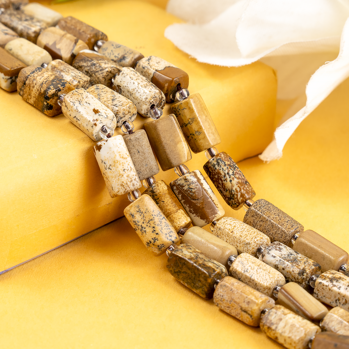 Picture Jasper Gemstone Pipe Bead, Crystal Healing Tube Beads.