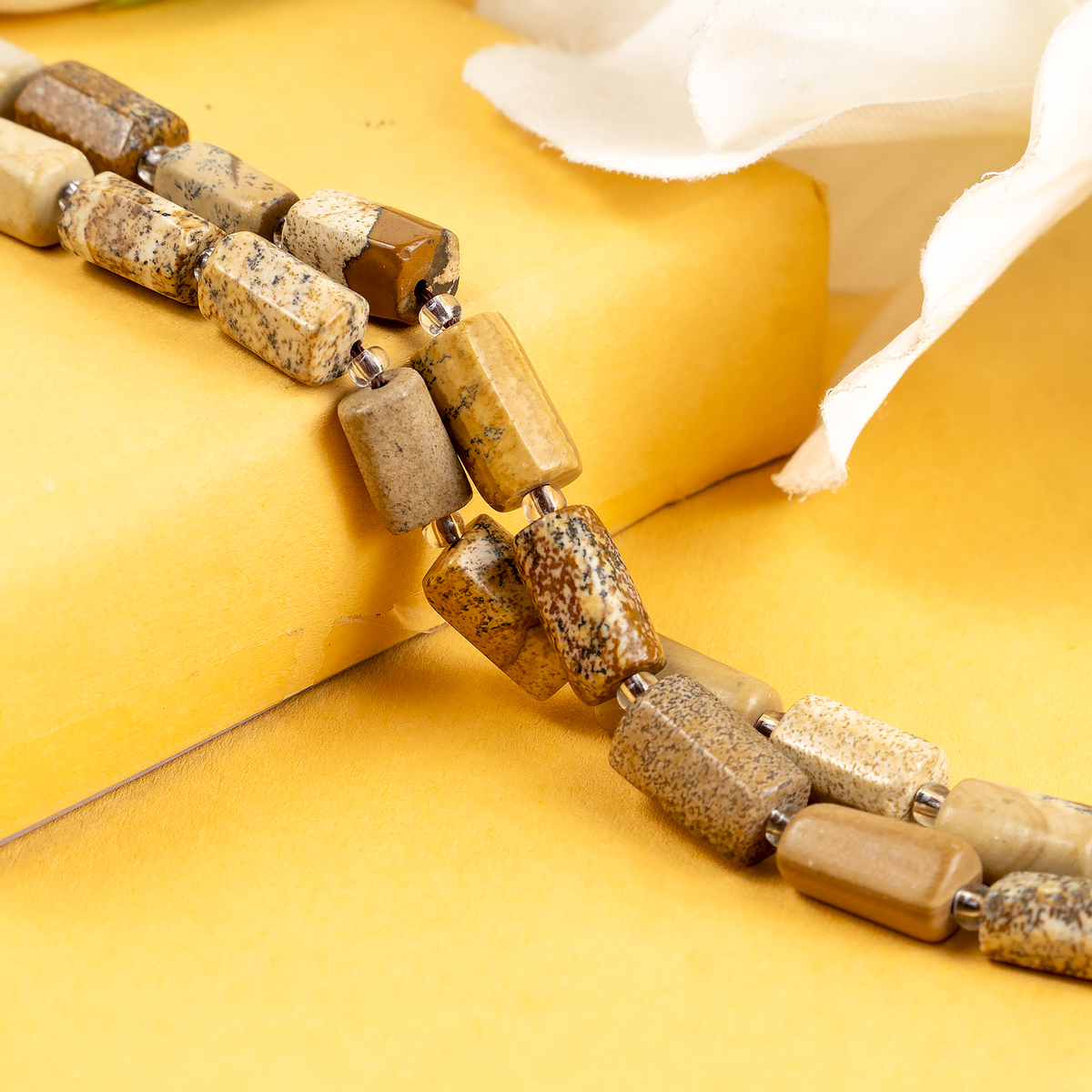 Picture Jasper Gemstone Pipe Bead, Crystal Healing Tube Beads.
