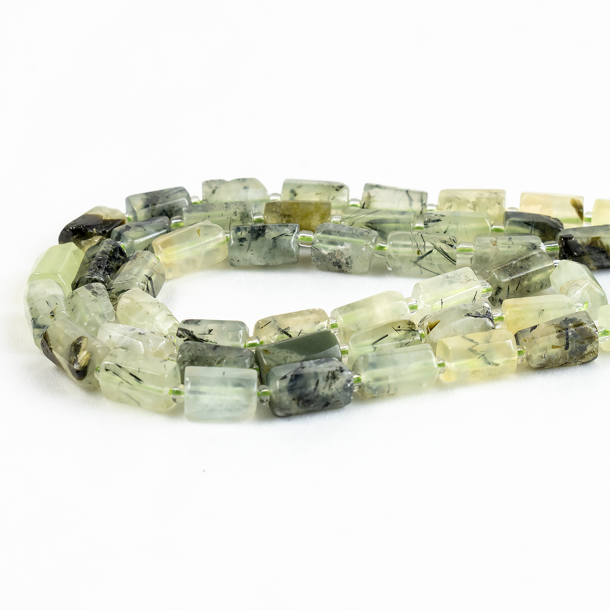 Prehnite Gemstone Pipe Bead, Crystal Healing Tube Beads.