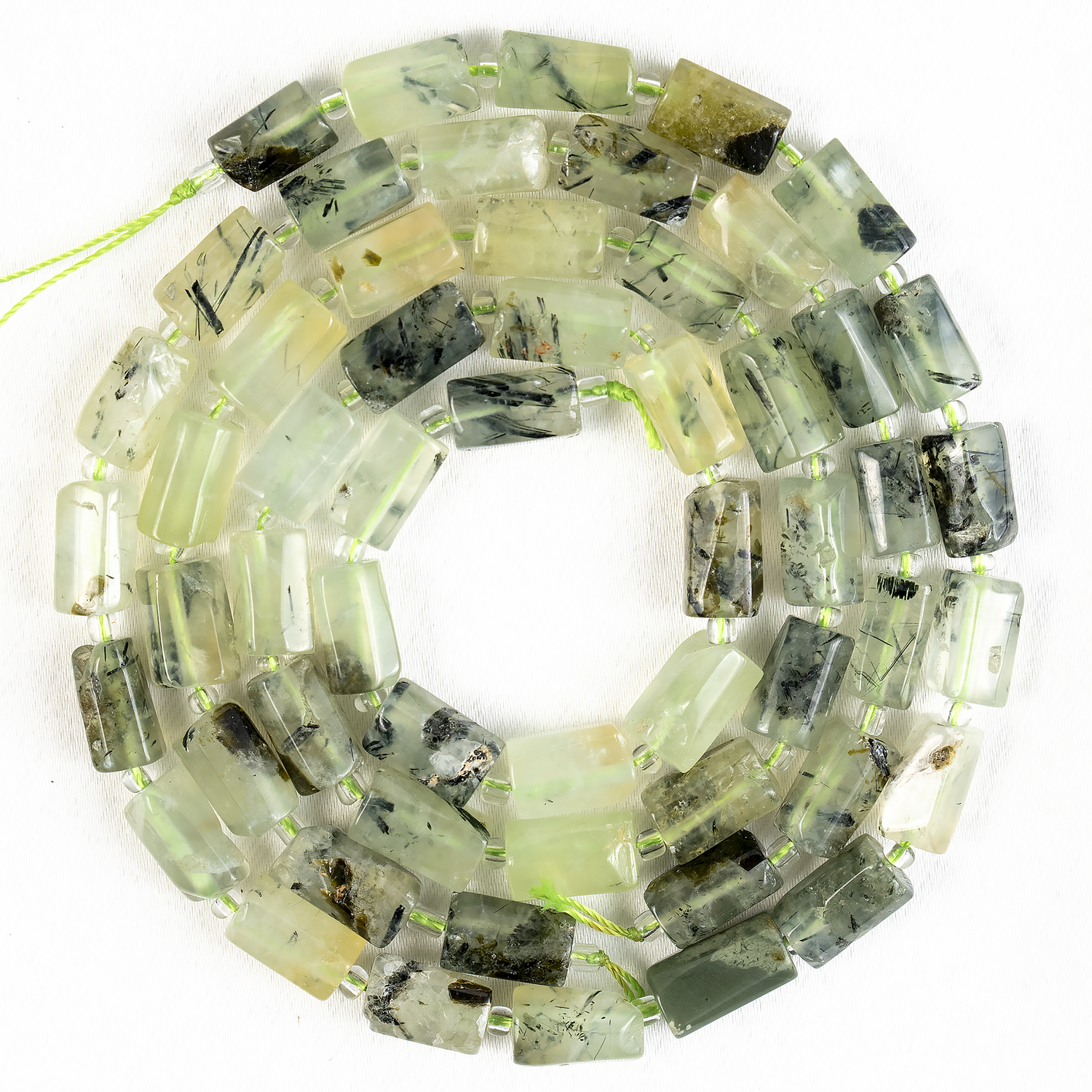 Prehnite Gemstone Pipe Bead, Crystal Healing Tube Beads.