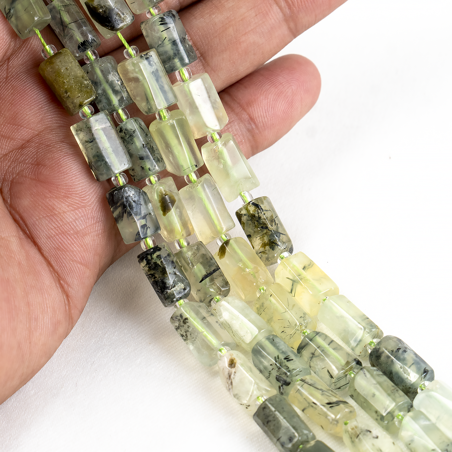 Prehnite Gemstone Pipe Bead, Crystal Healing Tube Beads.