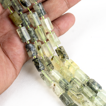 Prehnite Gemstone Pipe Bead, Crystal Healing Tube Beads.