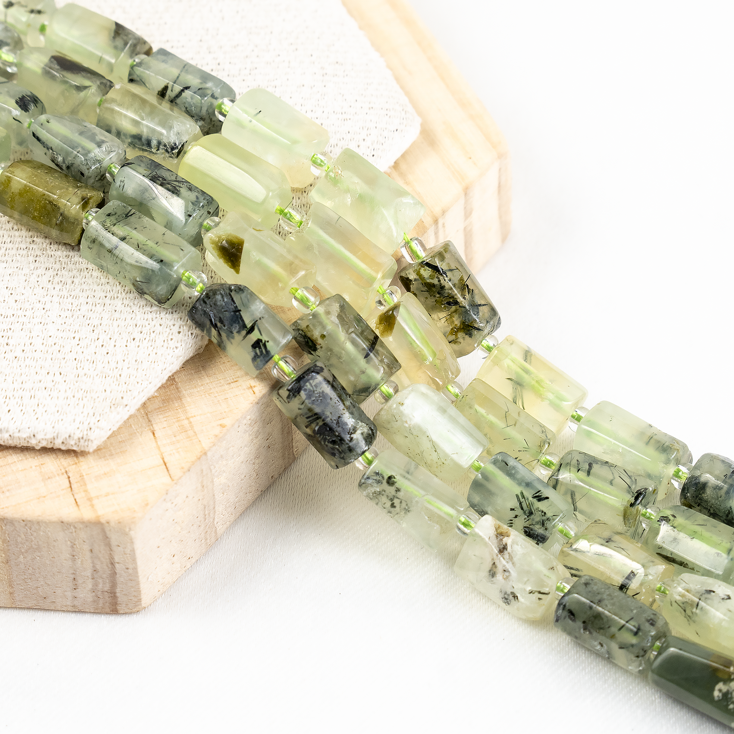 Prehnite Gemstone Pipe Bead, Crystal Healing Tube Beads.