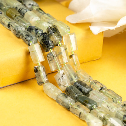 Prehnite Gemstone Pipe Bead, Crystal Healing Tube Beads.
