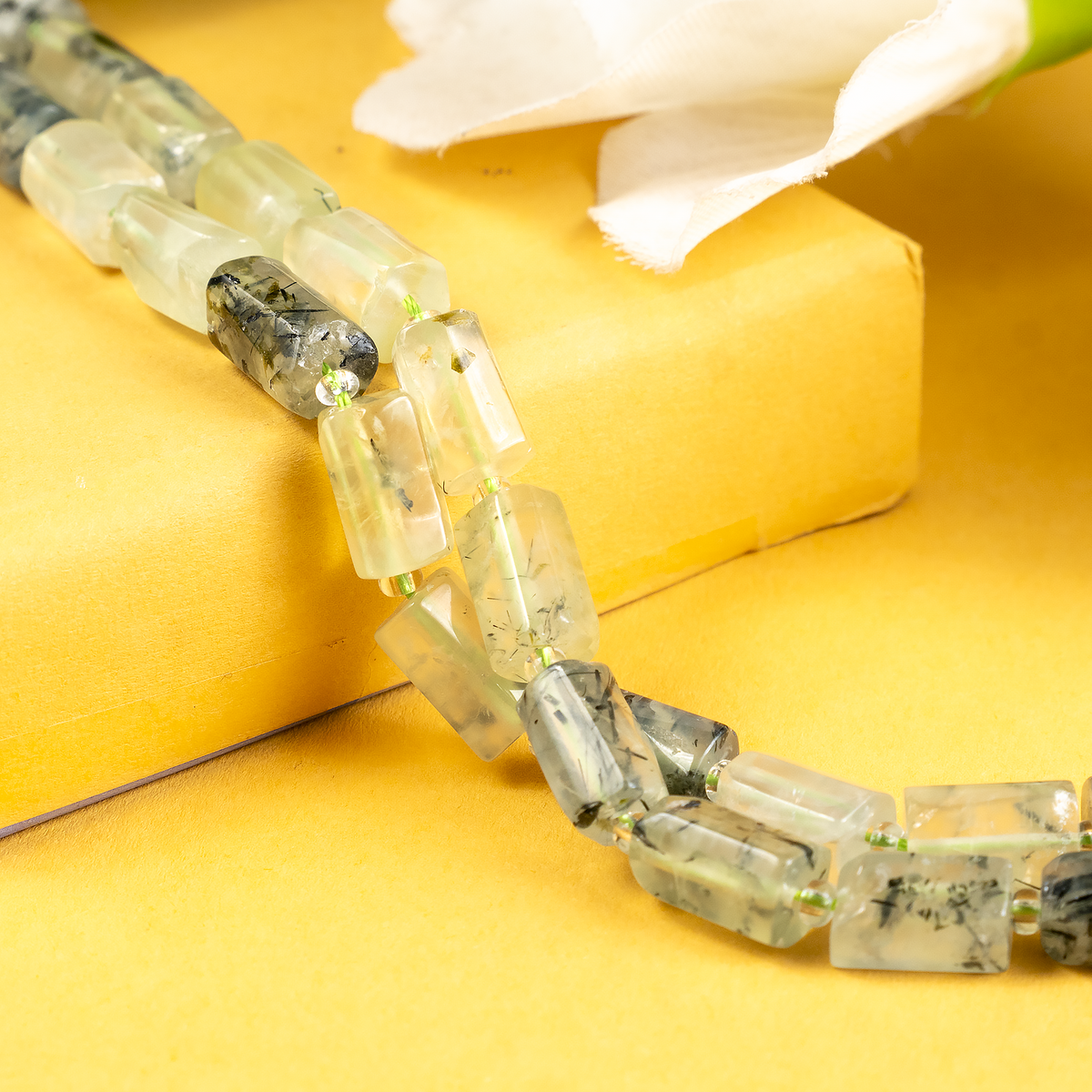 Prehnite Gemstone Pipe Bead, Crystal Healing Tube Beads.