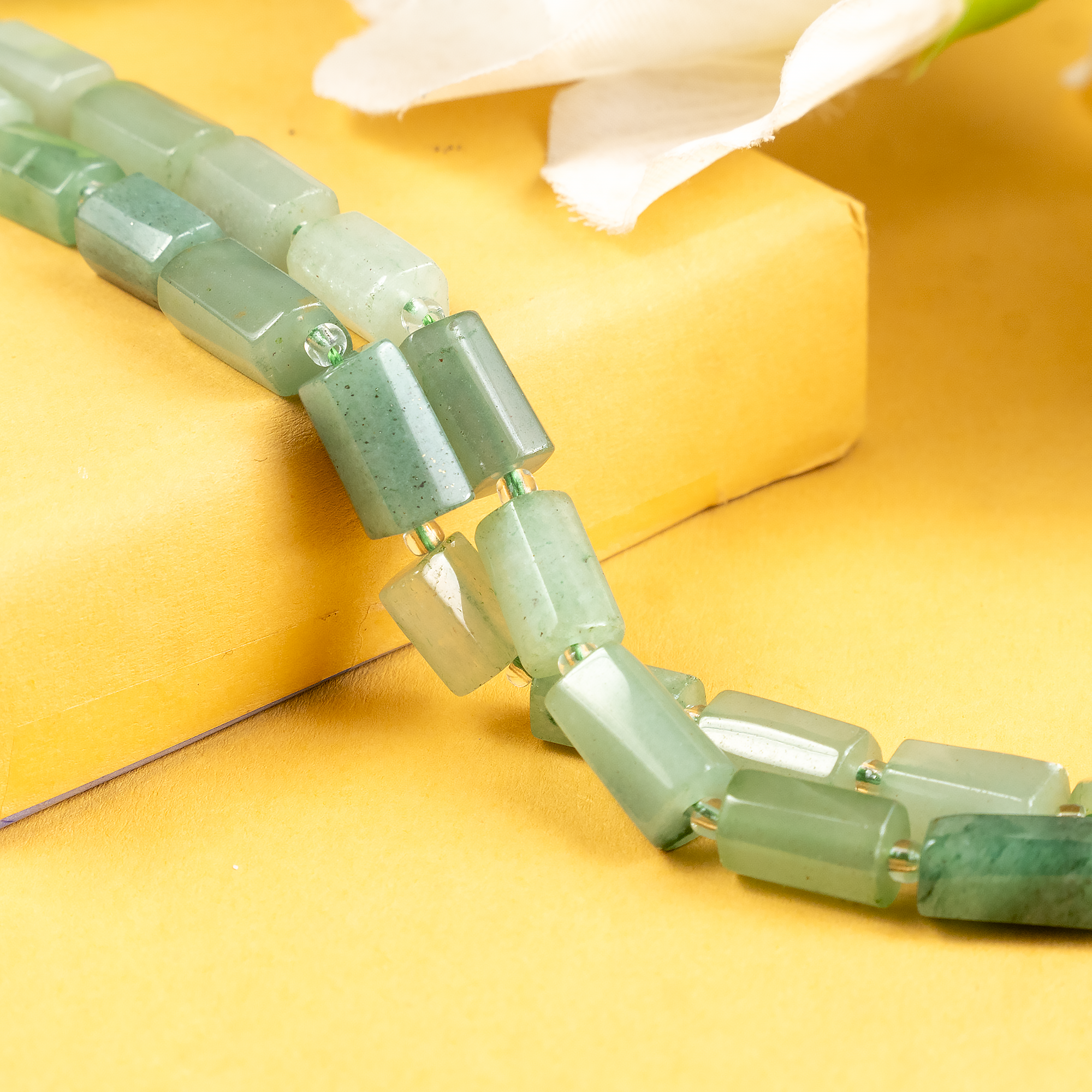 Green Aventurine Gemstone Pipe Bead, Crystal Healing Tube Beads.  DestGlow