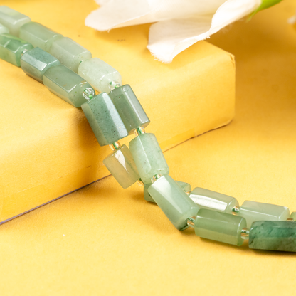 Green Aventurine Gemstone Pipe Bead, Crystal Healing Tube Beads.  DestGlow