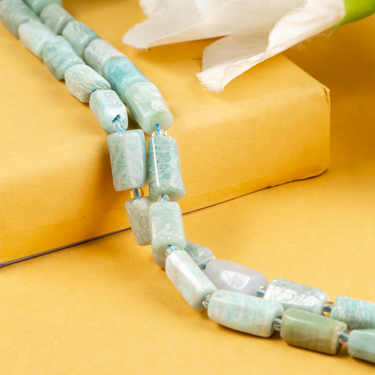 Amazonite Gemstone Pipe Bead, Crystal Healing Tube Beads.