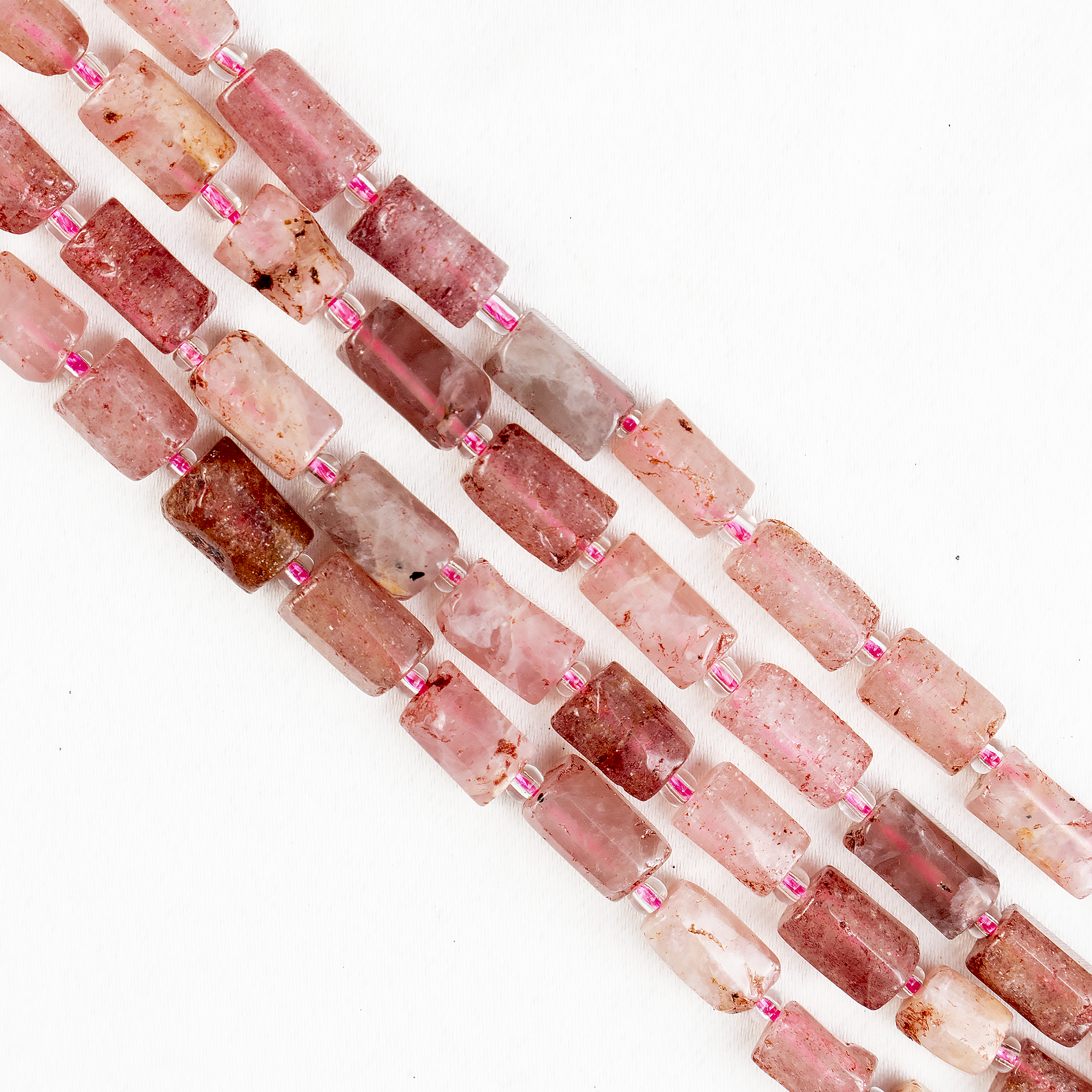 Strawberry Quartz  Gemstone Pipe Bead, Crystal Healing Tube Beads.  DestGlow